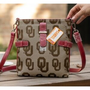 Sandol Oklahoma Sooners Crossbody Bag Tan Red Monogram NCAA 9x9 NWT